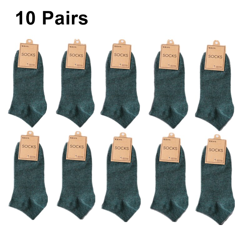 Lot 36-44 10 paires de chaussettes unisexes pour homme et femme, en coton respirant, couleurs unies, décontractées, pour le printemps, l'été et l'automne: Vert