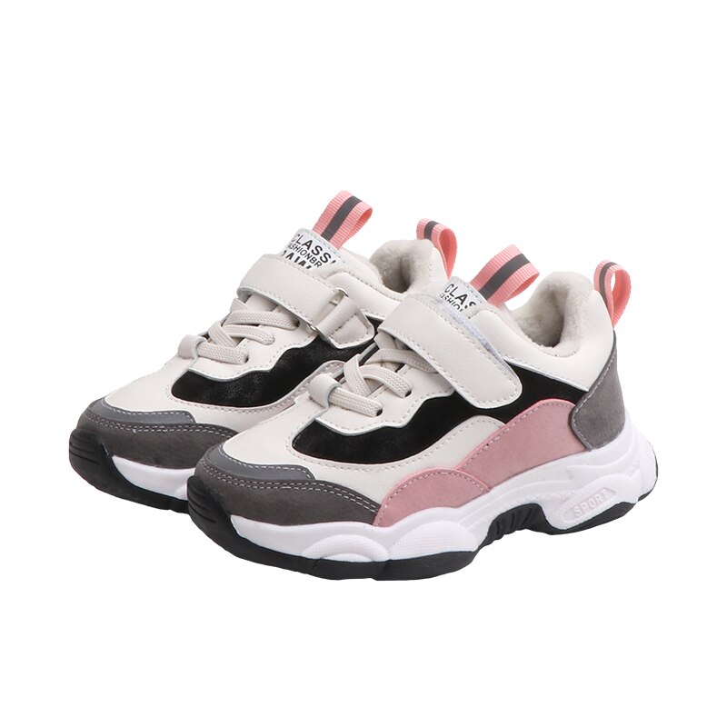 Baby Shoes Children Patchwork Sneakers Boys Plus Velve Warm Sport Shoes Kids Casual Shoe Thicken Comfortable SSJ061: SSJ061Pink / CN 27 insole 16.5cm