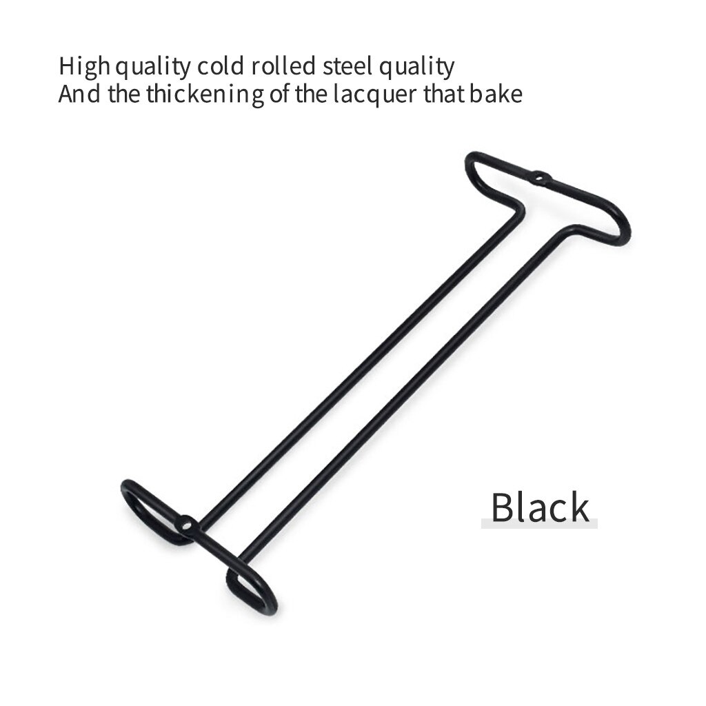 Stainless Steel Wine glass holder Hanging Drinking Glasses Stemware Rack Under Cabinet Storage Double Row Hanging Bar Shelf: Black