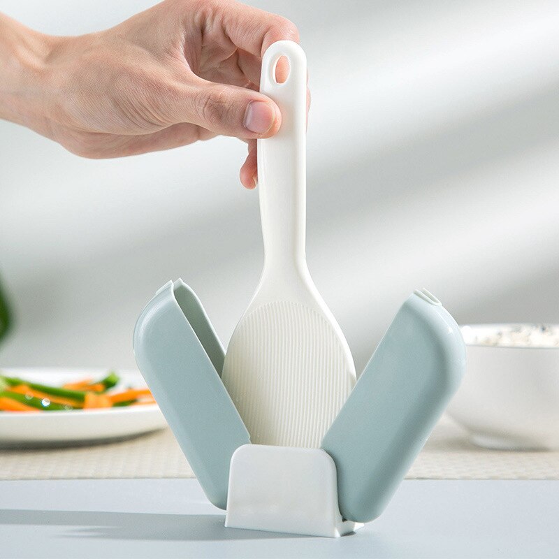 Portable Rice Spoon Holder Stand Tool Kitchen Suction Cooker Scoop Rack Handy Automatic Open Close Dust Cover Spoon Storage Rack
