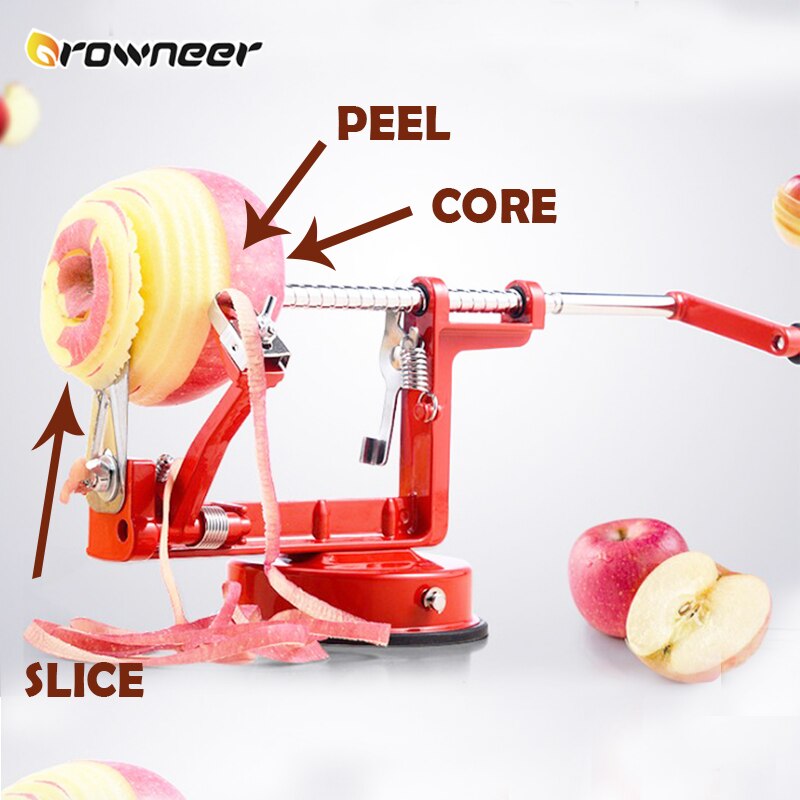 3 In 1 Fruit Peeler Stainless Steel Core Slice Cutter Red Apple Gadgets Adjustable Blades Tightly Suction Base Kitchen Tool