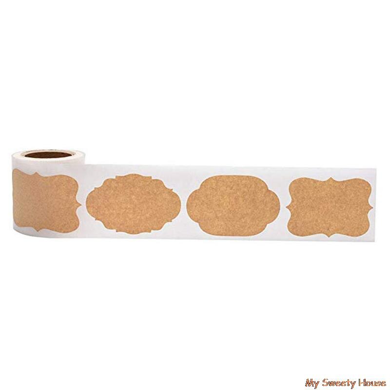 300pcs Kraft Paper Stickers Blank Handmade Sticker Adhesive Labels Scrapbooking Christmas Package Envelope Jar Bottle Label: H02