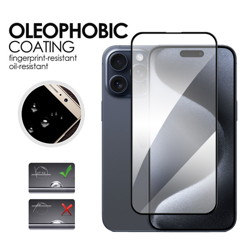 Protector de pantalla de vidrio templado para iPhone 15 Pro Max, película de lente, pegamento de cubierta completa, 2.5D