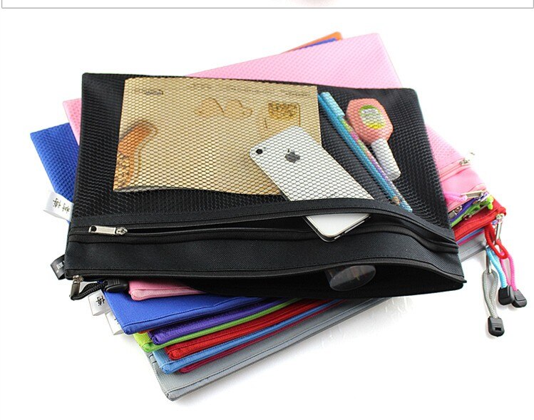 Colorful Double Layer canvas Cloth Zipper Paper File Folder Book Pencil Pen Case Bag File Document Bags