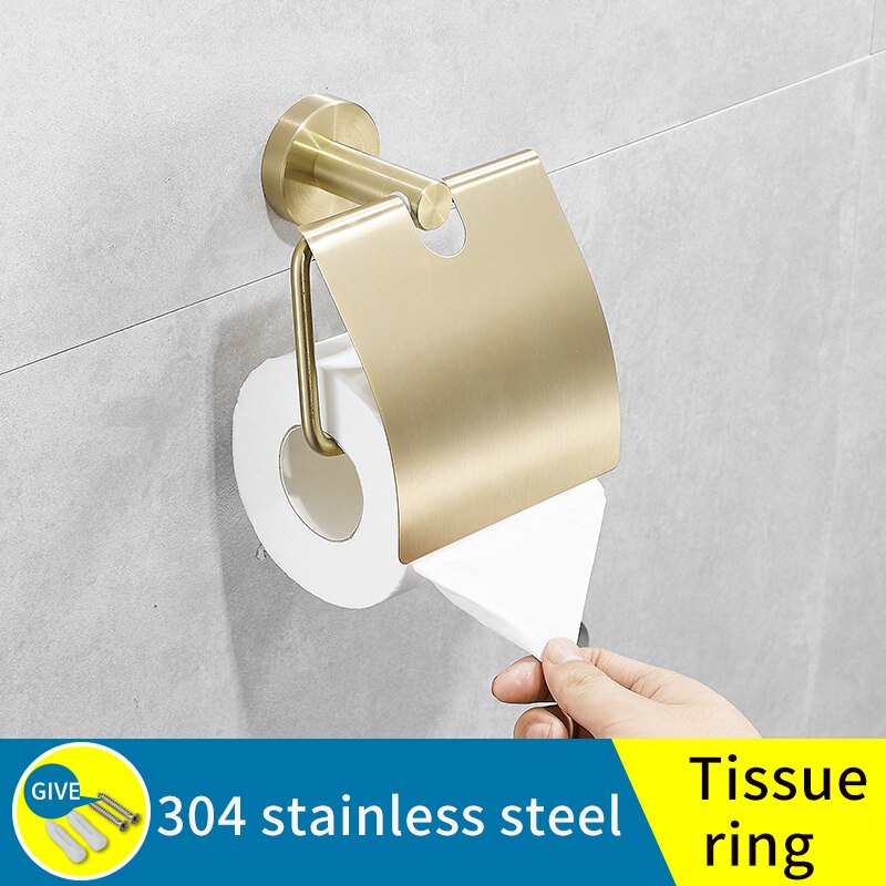 impostato di asciugamani cremagliera oro bagno in acciaio inox portasciugamani montaggio a parete del supporto di ganci appendiabiti ripiano cremagliera di stoccaggio bagno anello di tovagliolo: B-Tissue titolare