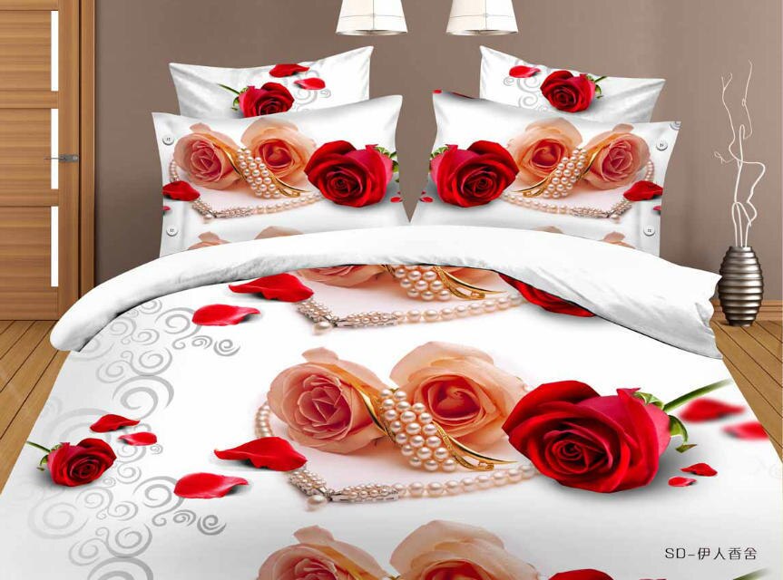 Parure de lit à motif Floral, Rose rouge et noire, ensemble pour literie Queen Size, couette non incluse