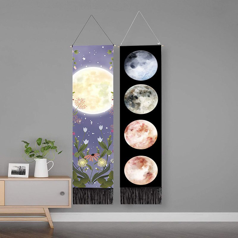 Moon Phase Tapestry Wall Hanging Flowers Moon Black and White Wall Art Tapestries for Bedroom Living Room Drom Home Decoration
