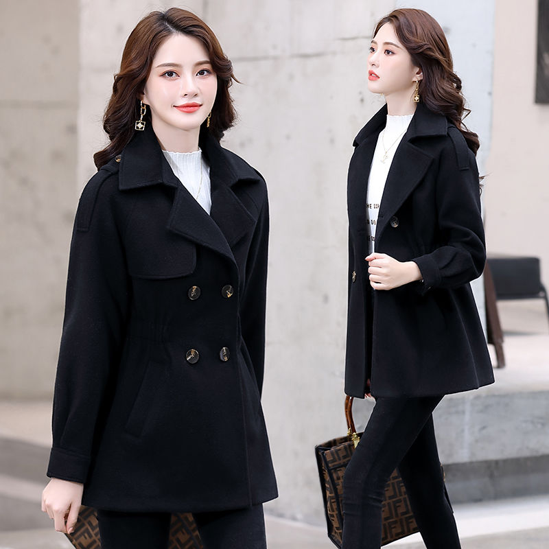 Manteau en laine pour femmes, , court, croisé, gris, Slim, veste pour femmes, automne