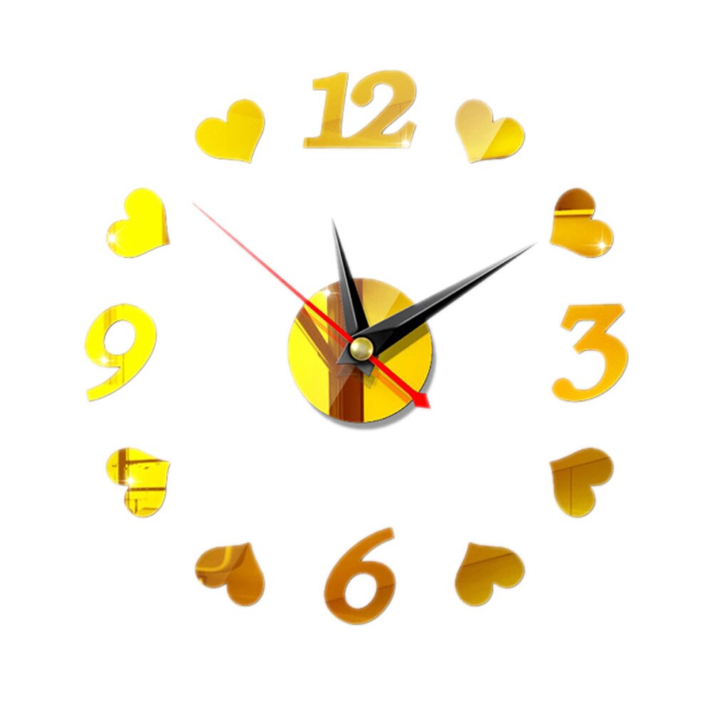 DIY Acrylic Mirror Wall Clock Modern Wall Sticker Clock Big Watch Silent Mirror Digital Clock Home Office School Decoration: Gold
