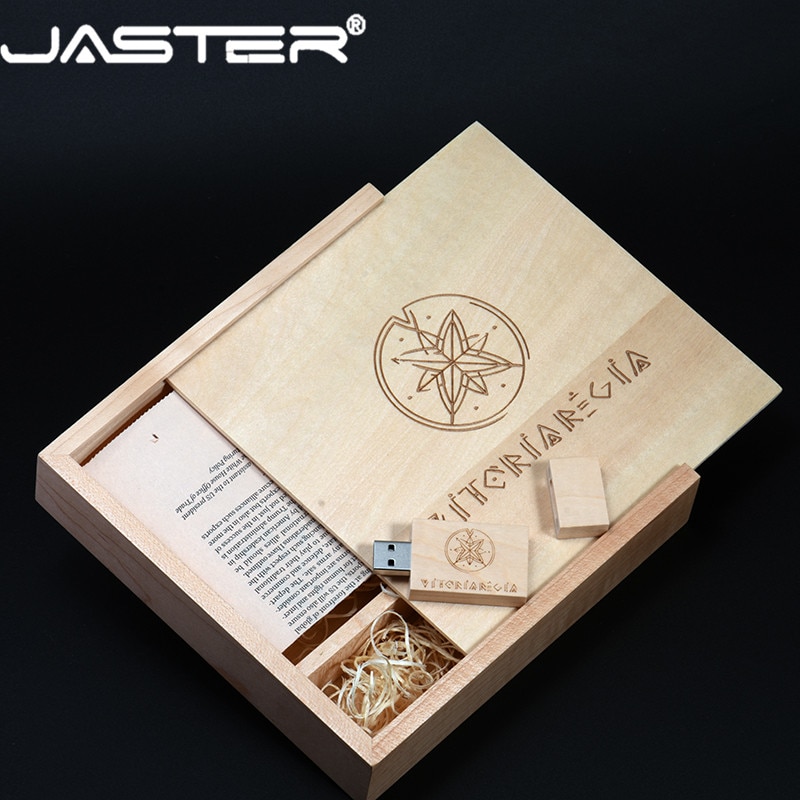 Jaster usb 2.0 gratis logo esdoorn fotoalbum hout + doos usb-stick pendrive 8gb 16gb 32gb 64gb fotografie  (170*170*35 mm