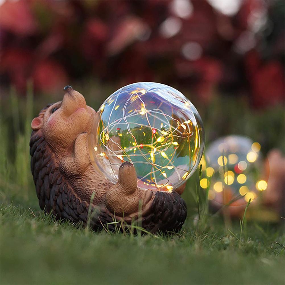 Solar Hedgehog Garden Statue Resin Animals Figurines Yard Art for Patio Backyard Lawn Decoration