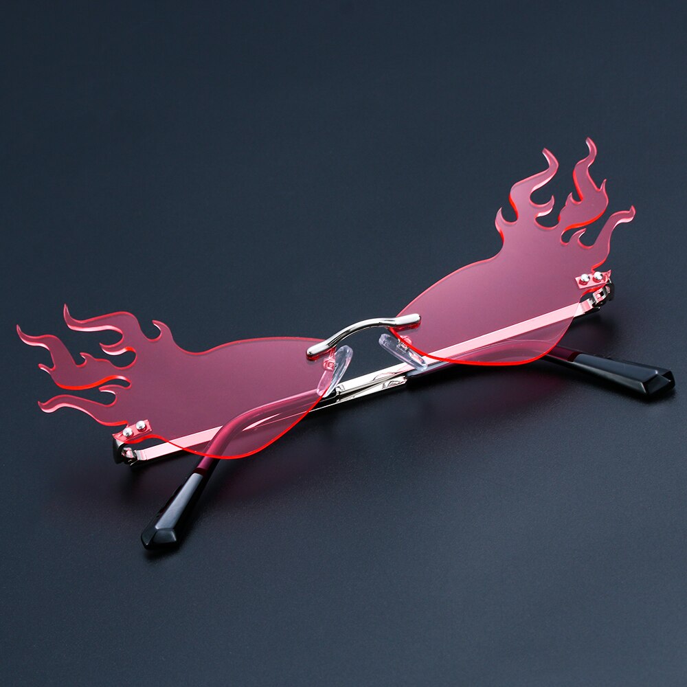 Nowy ogień płomień okulary mężczyźni kobiety Rimless Wave UV 400 luksusowe trendy Streetwear kolarstwo akcesoria zewnętrzne: C06 Pink