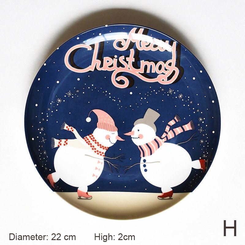 Assiette en céramique noël style occidental dessin animé peint à la main petit déjeuner bonhomme de neige bol cuisine ménage nourriture assiette vaisselle: H