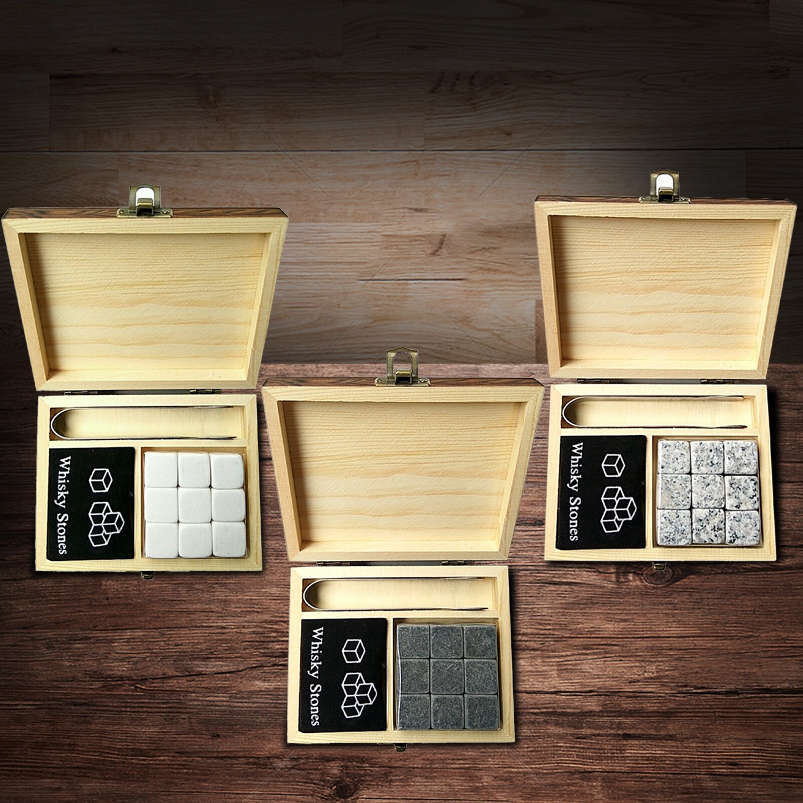 Whisky Stone with Wooden Box Vodka Glasses Wine Coolers Chillers Rocks Cube Stone Set Reusable Chilling Stone Mini Bar Tool