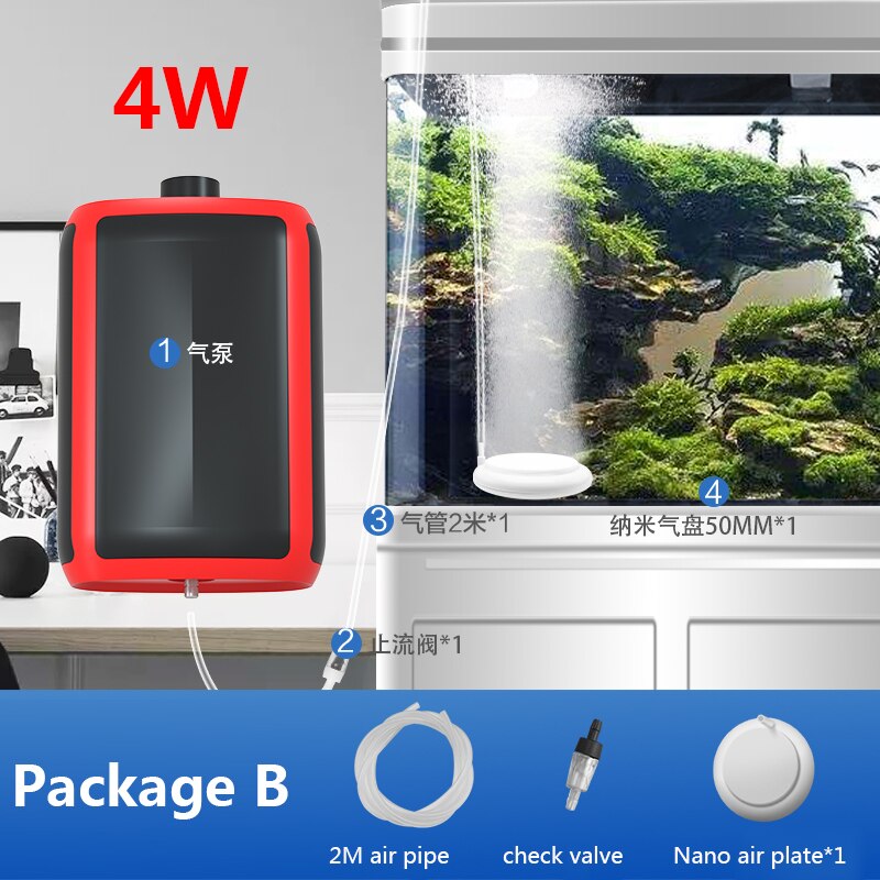 high fish tank oxygen pump ultra-quiet aerator small household oxygenator fish aerator oxygen pump high power: 4W Package B / 110V US adapter plug