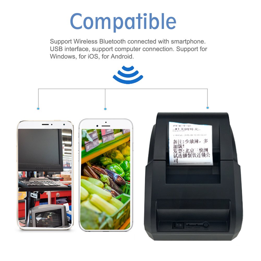 Supermarket Barcode Label Restaurant Wireless Bluetooth POS Receipt USB Payment Ticket Mini Portable Thermal Printer High Speed