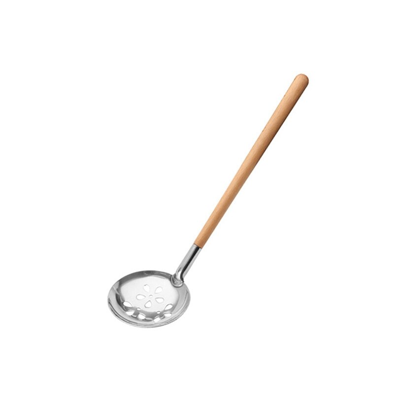 Stainless Steel Soup Spoon Japanese Style Wooden Handle Colander Pot Drain Spoon Kitchen Cooking Spoon Kitchen Supplies: S2