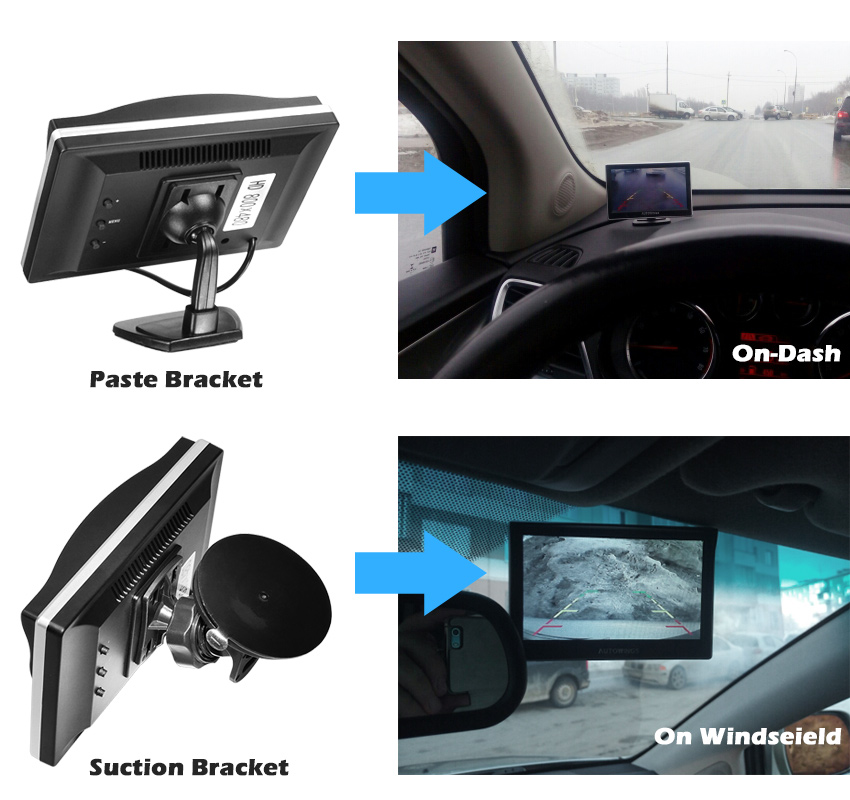 5 inch TFT LCD Screen Car Monitor HD800*480 Reversing Parking Monitor with 2 Video Input For Reverse Rearview Camera