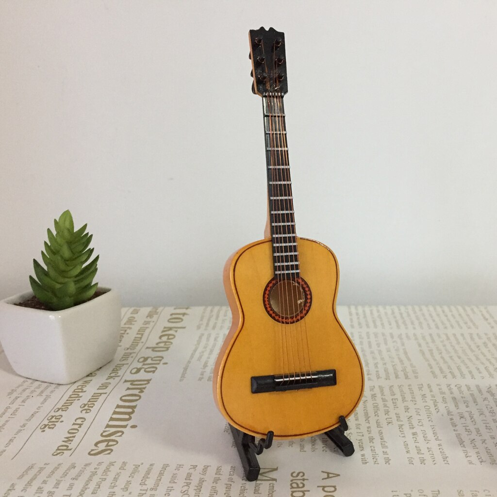 1/6 Schaal Houten Gitaar Akoestische Basgitaar Speelgoed Miniatuur Collectible Ambachten