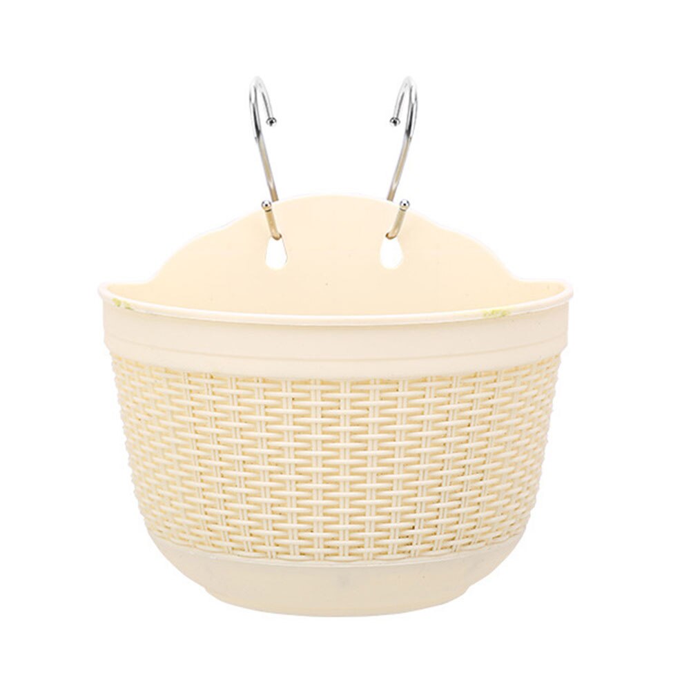 Imitation Rattan Wicker Wall Hanging Flower Baskets Plant Hangers Indoor Outdoor Flower Pot Basket Garden Flower Pot Planters: Beige L