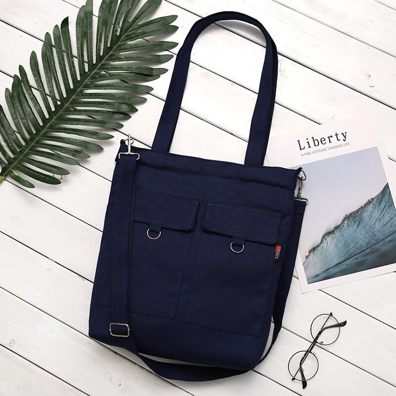 Zachte canvas tas met grote capaciteit, damesboodschappentas, casual hasp damestas met één schouder: Blauw