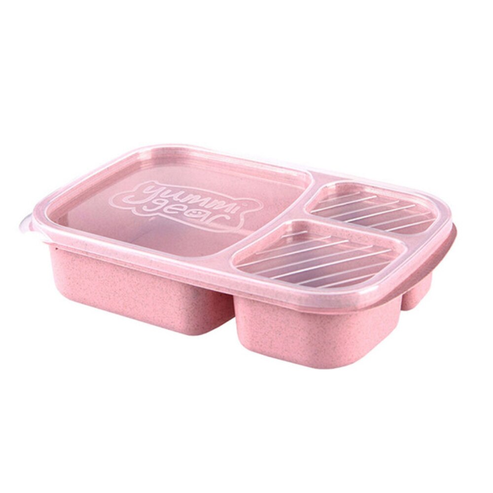 Gezonde Container Opbergdoos Voor Kinderen Volwassen Container Organizer Tarwe Stro Magnetron Bento Lunchbox Picknick Voedsel Fruit: Roze