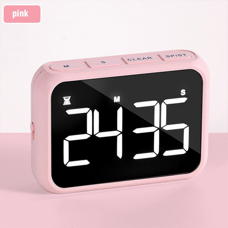 Temporizador Digital LED para cocina, cronómetro deportivo para cocina, estudio, Cuenta atrás magnética, contador de pasos electrónico, pantalla grande: Rosa