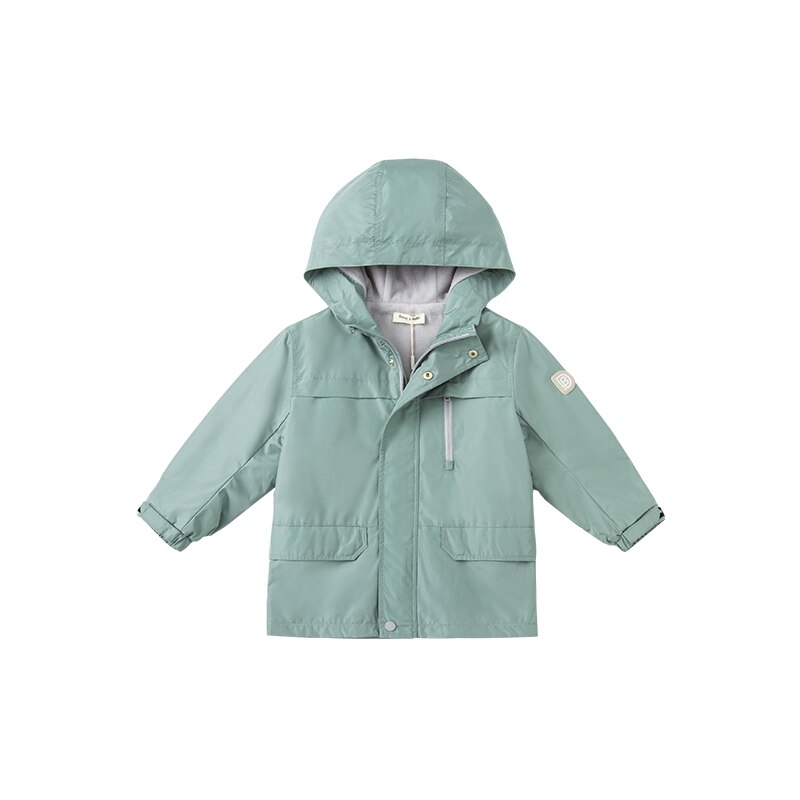DKH18218 dave bella winter kids unisex jacket soild button pockets hooded coat children outerwearar: gray green / 13Y(160cm)