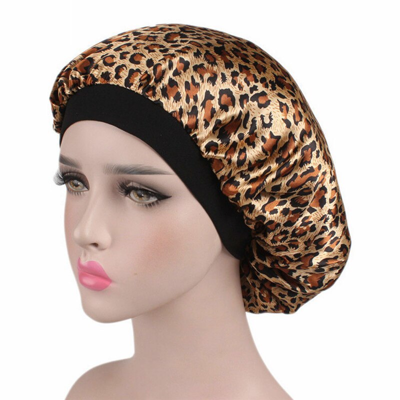 Kvinder satin nat skønhedssalon søvn cap dække hår motorhjelm hat silke hoved bred elastik til krøllet fjedrende kemo cap håndklæde: E