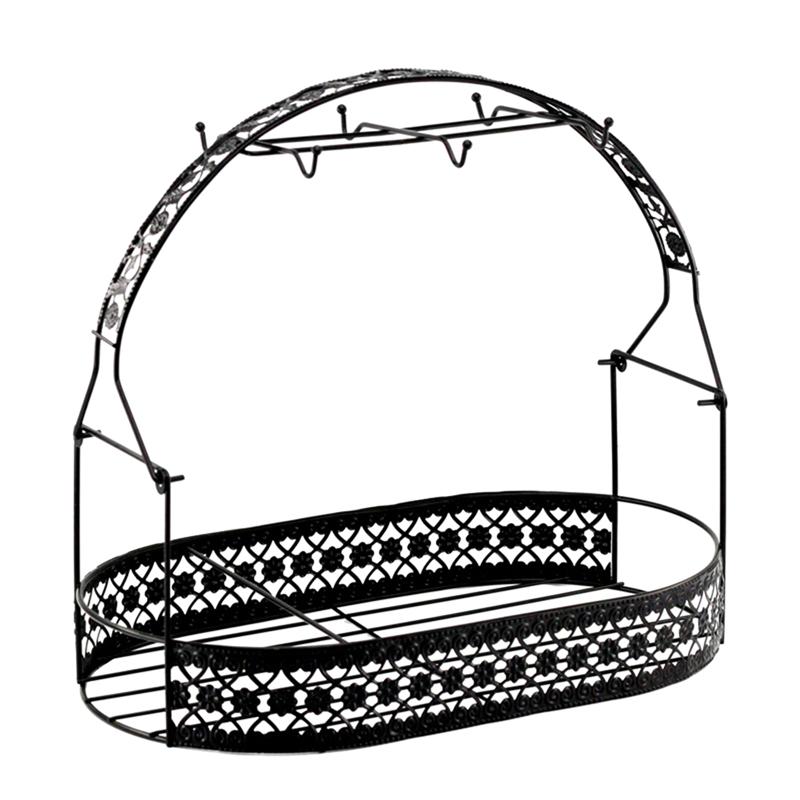 Keramik Tassen Regal Europäischen Stil Kaffee Tasse Gestell Tasse Organizer Geschnitzt Schmiedeeisen Beschichtung Lagerung Korb (golden): Schwarz