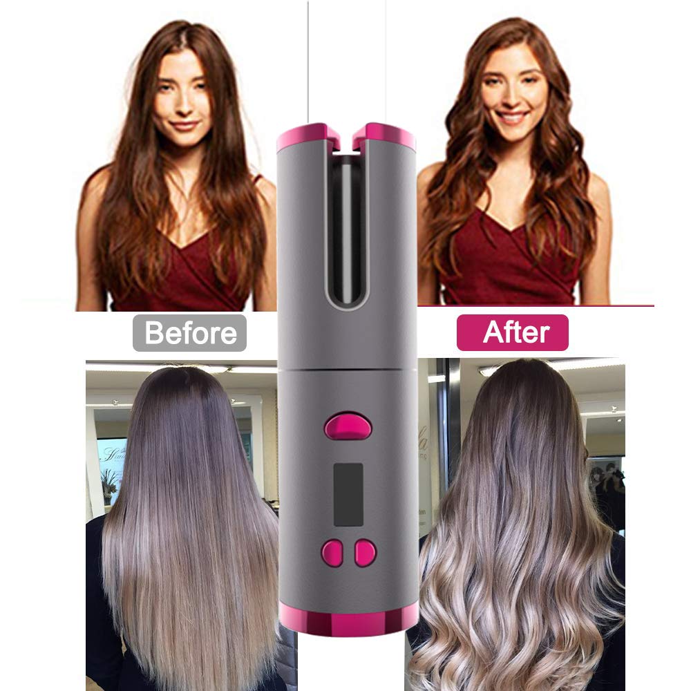 Rizador de pelo inalámbrico de cerámica automático, ondulador de pelo inalámbrico con USB, para playa