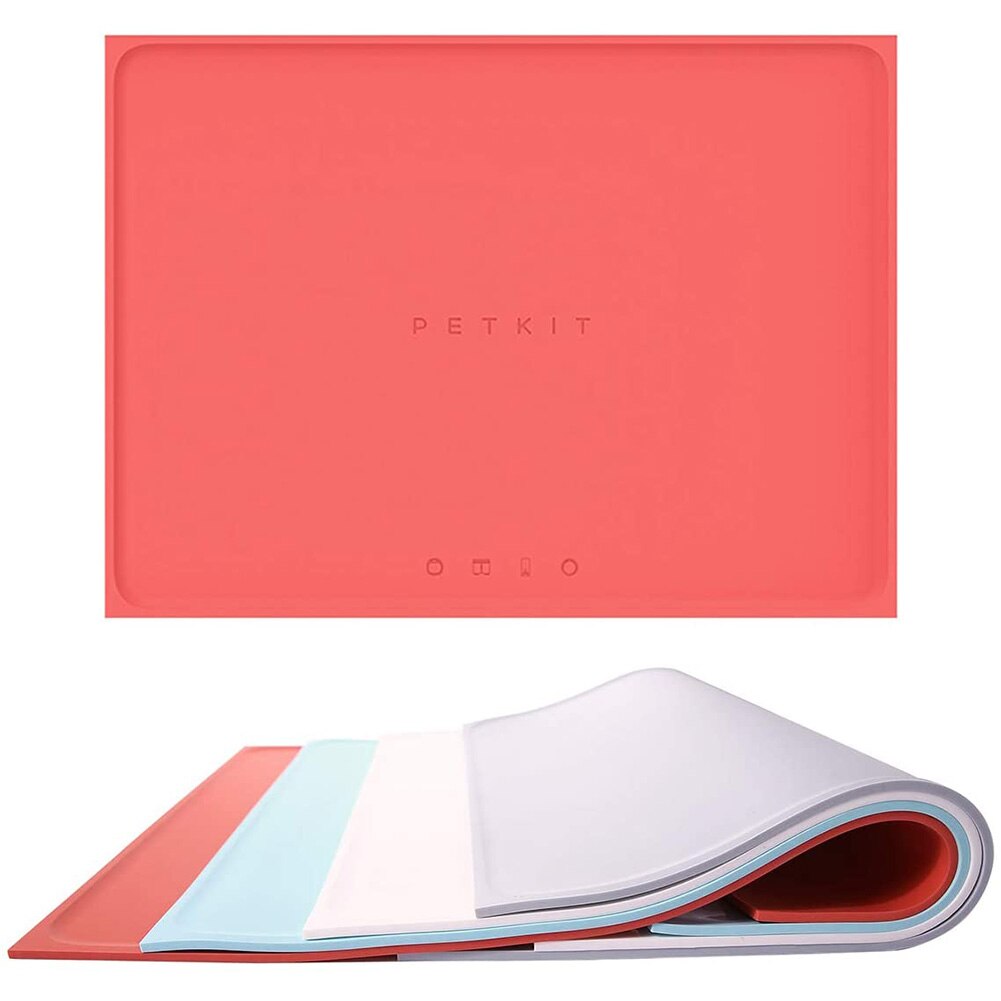 PETKIT Dog Cat Placemat Mat Silicone Waterproof Pet Food Mat,Non-Skid Spill Proof Pet Feeding Bowl Mat Easy to Clean For Puppy: Red