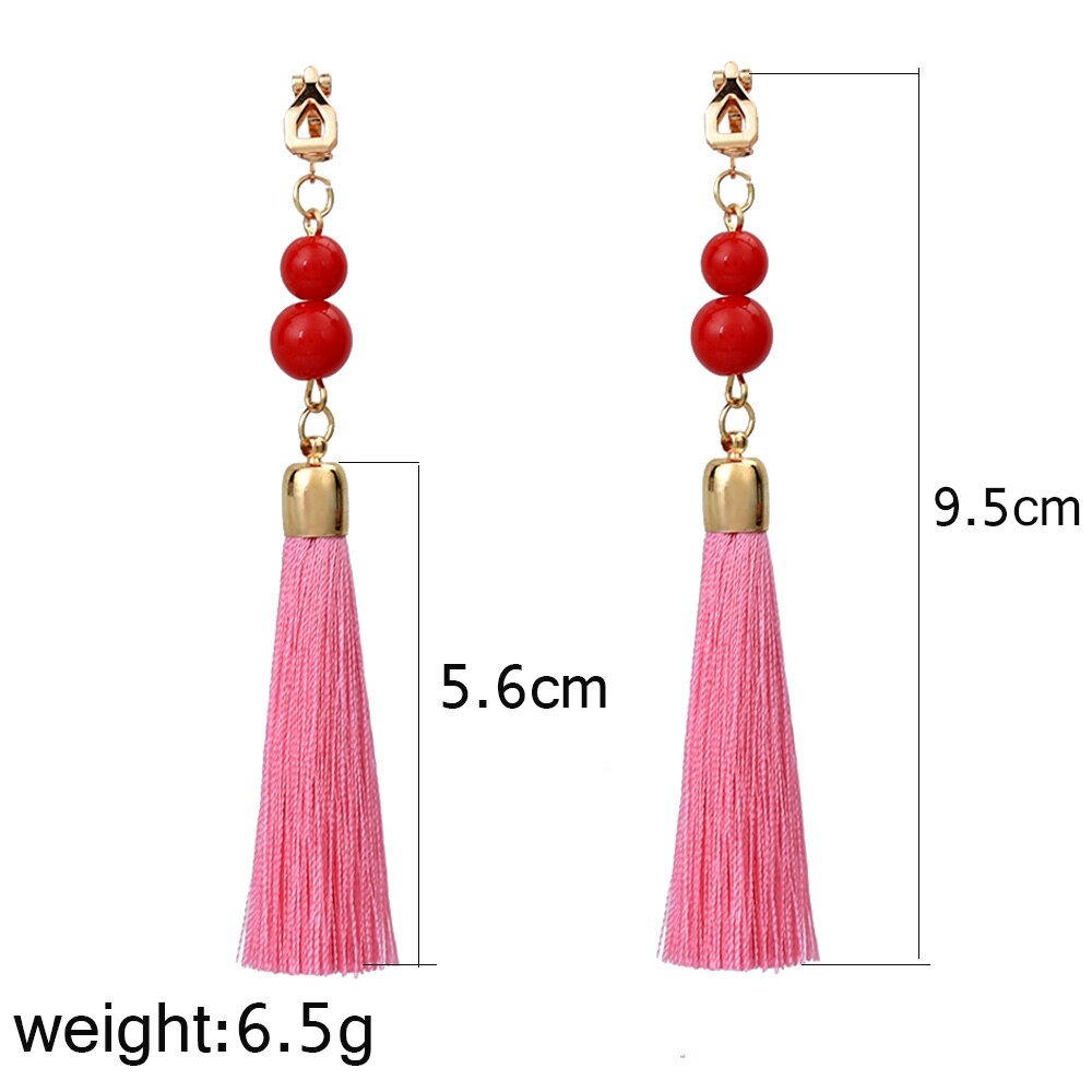 Non Pierced Cotton Silk Tassel Earrings Ear Cuff Earring Bohemia Long Ear Clip Earing Indian Ethnic Jewelry joyas