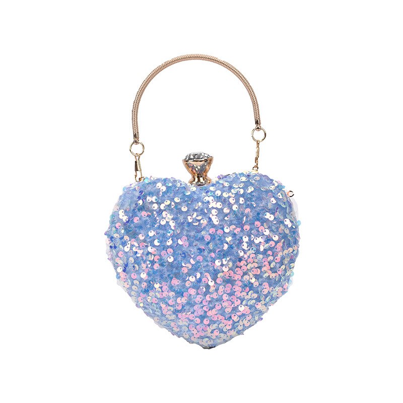 Kleurrijke Lovertjes Hartvormige Party Clutch Voor Vrouwen Mode Portemonnees En Handtassen Luxe Tas Dames Ketting Schoudertas: Blauw