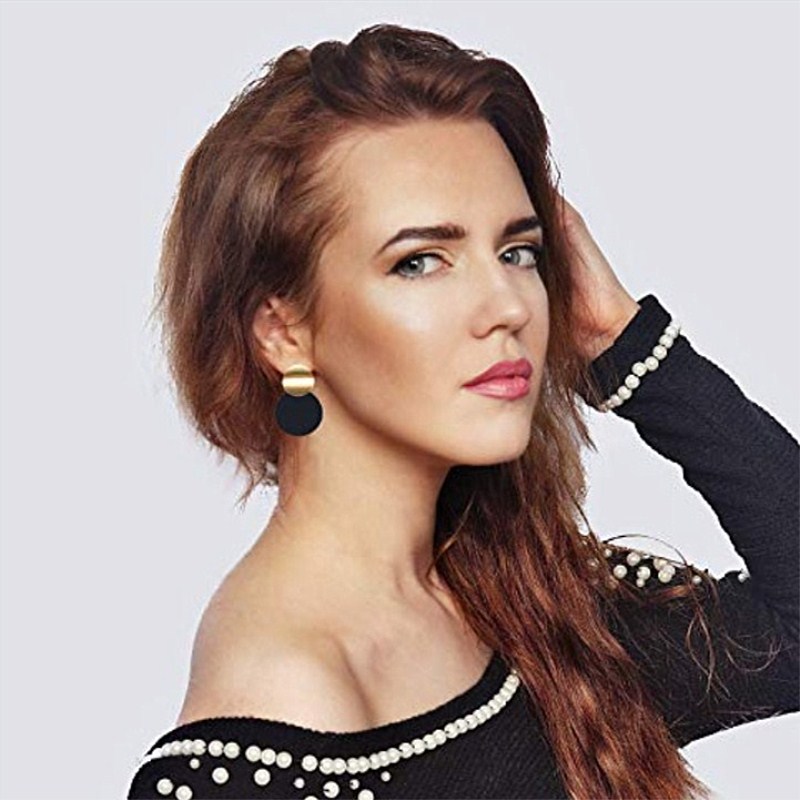 Trendy Zwarte Ronde Metalen Oorbel Voor Vrouwen Goud Glanzend Glad Lange Oorbellen Statement Sieraden Pendientes Bijoux