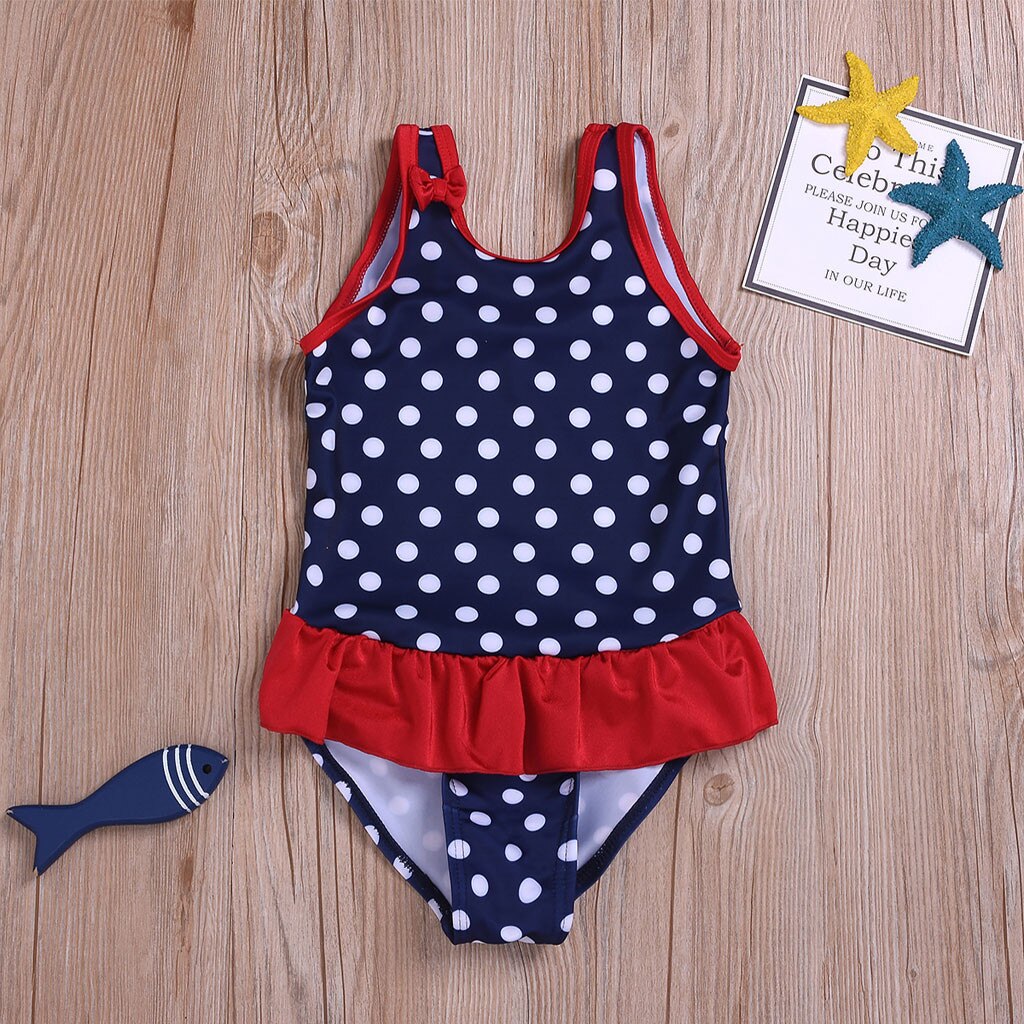 One-Piece Swimsuit for Girls Polka Dot Print Ruffle Bowknot Sleeveless Bikini Beachwear Cute Bathing Children's Swimsuit