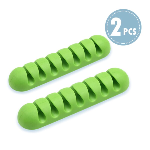 !ACCEZZ 7 Holes USB Cable Organizer Wire Winder Headphone Earphone Holder Mouse Cord Silicone Clip Phone Line Desktop Management: 2 Pieces Green