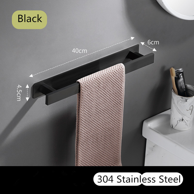 Tuqiu handdukshängare svart handdukshållare i rostfritt stål spikfri handdukshängare för badrum, fyrkantig handdukshållare: Svart