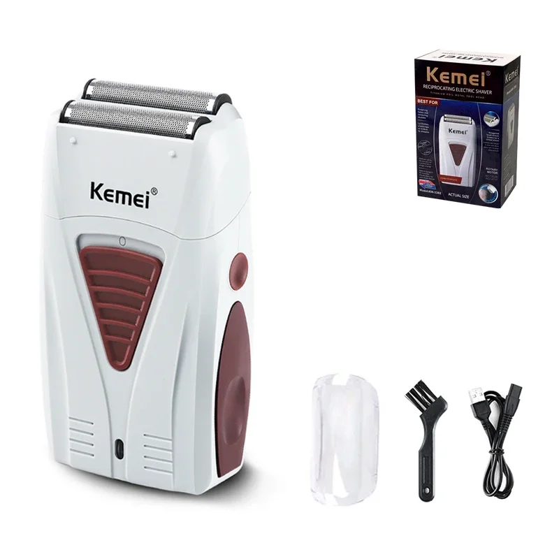 Kemei KM-3382 Men's Electric Shaver USB Charging Shaving Machine Cordless Shaver Male Hair Clipper Shaved Head: Blue