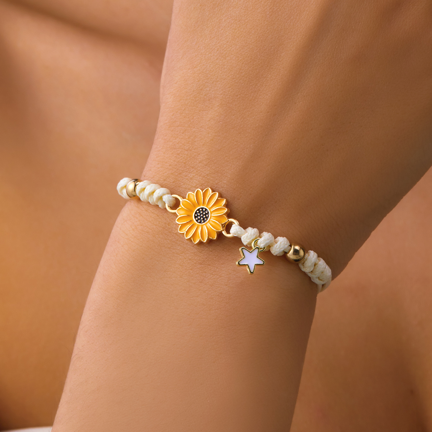 Pulsera bohemia hecha a mano con dibujos de estrellas y flores y margaritas para niña y mujer, pulseras de cuerda, de joyería para parejas de amistad
