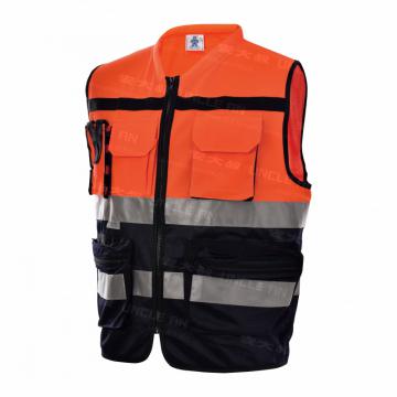 High Visbility Two Tone Construction Work Vest For Men With 3M Reflective Stripes: Orange Navy / M