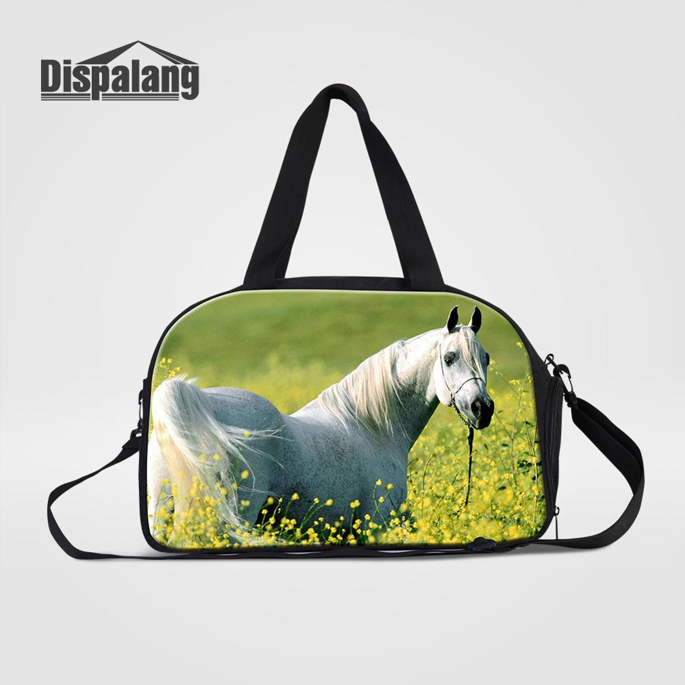 Dispalang-bolsa de viaje de gran capacidad con estampado de unicornio, bolsa de lona de viaje con almacenamiento independiente de zapatos, bolso de hombro para fin de semana: Negro