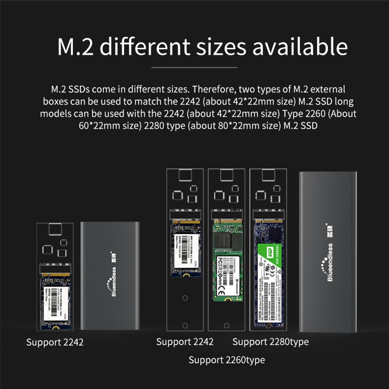 Product Aluminum M.2 Ssd Case Portable Hard Disk Msata to Usb Type C Msata Case 2242/2260/2280 Hard Drive Msata Enclosure