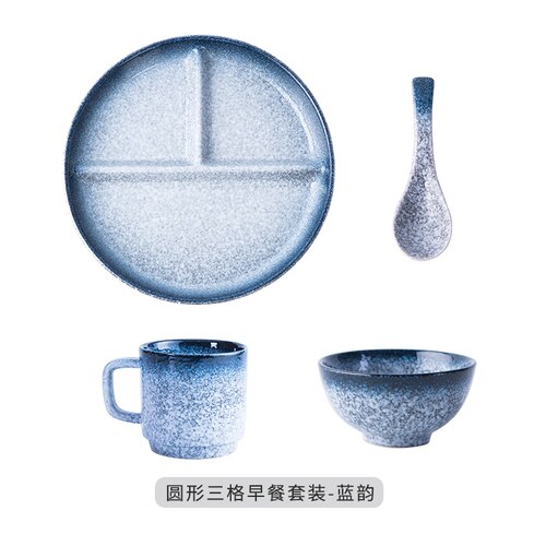 Plato divisorio de cerámica de estilo japonés para cena, vajilla divisoria de comida para una sola persona,: E 4-piece set