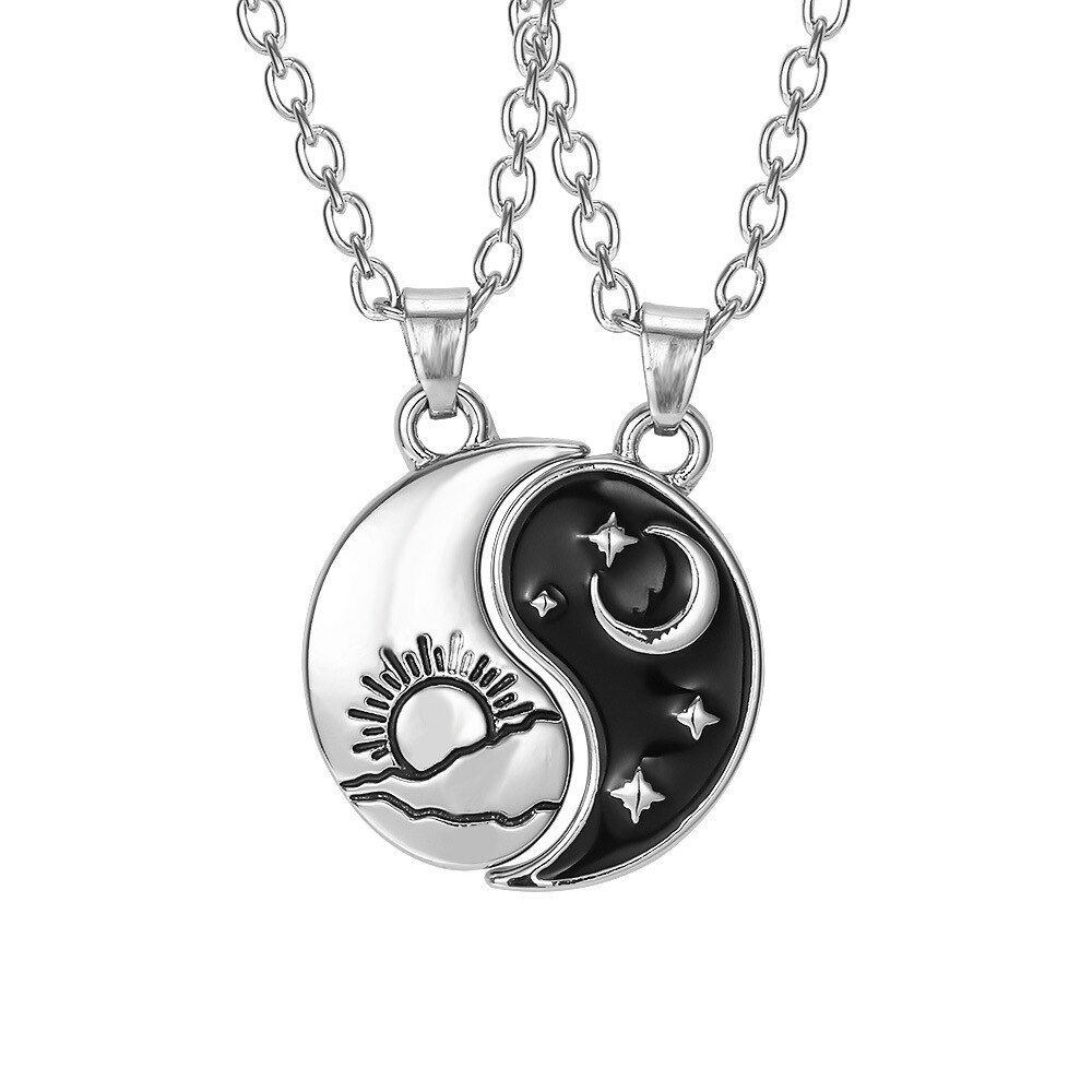 Brand tai chi gossip necklaces for women gothic sun moon matched pendant neck chain best friends lovers jewelry: 2