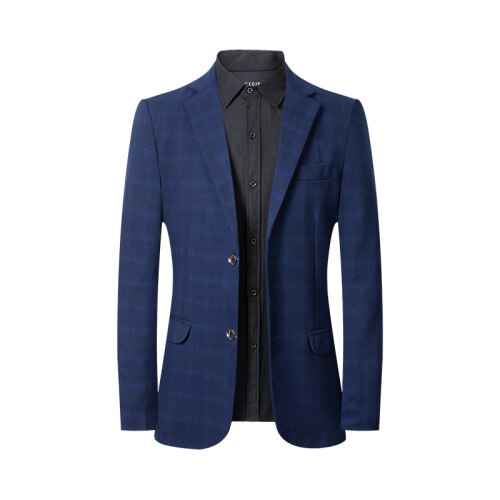 Klassieke Mannen Plaid Pak Mode Business Casual Slim Fit Blazer Jasje Man Kleding: Blauw / Asia L
