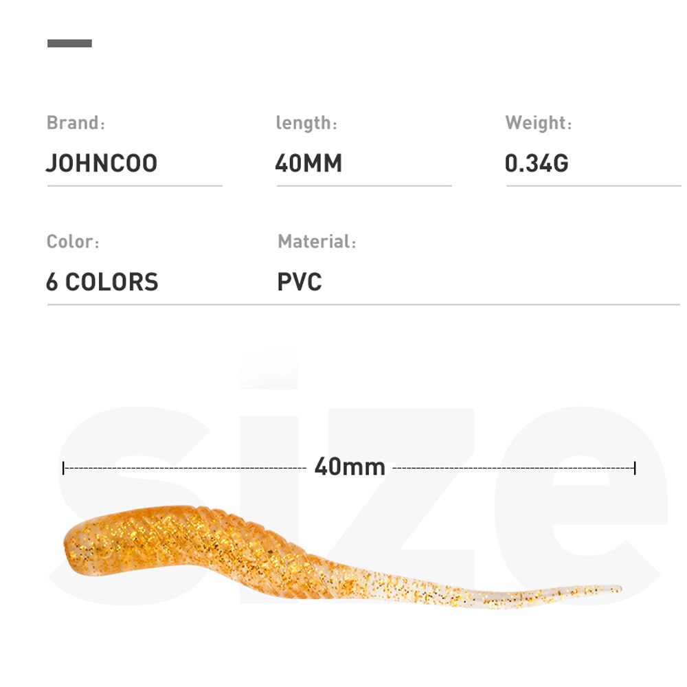 JOHNCOO 50pcs Fishing Lure Rock Fish Soft Bait 40mm 0.34g Silicone Bass Rockfish Swimbait Jig Lure Plastic Baits Worm