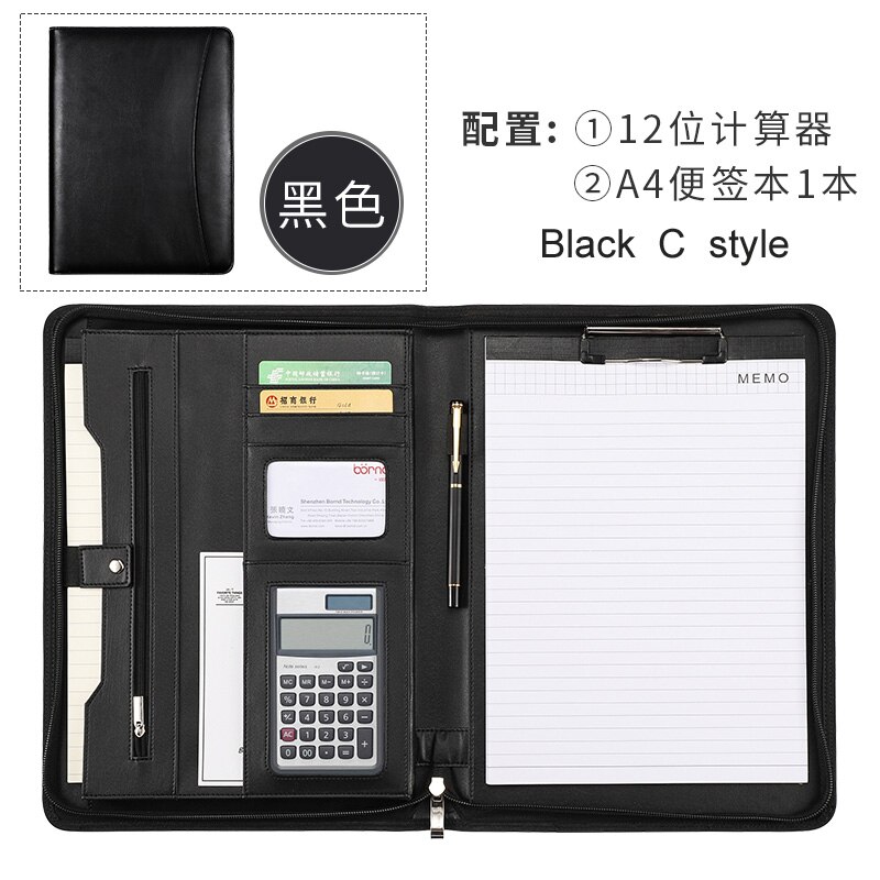 A4 File Folder Business Padfolio Presentation Folder Portfolio Document Manager bag for A4 Documents with zipper Office Supplies: Black B