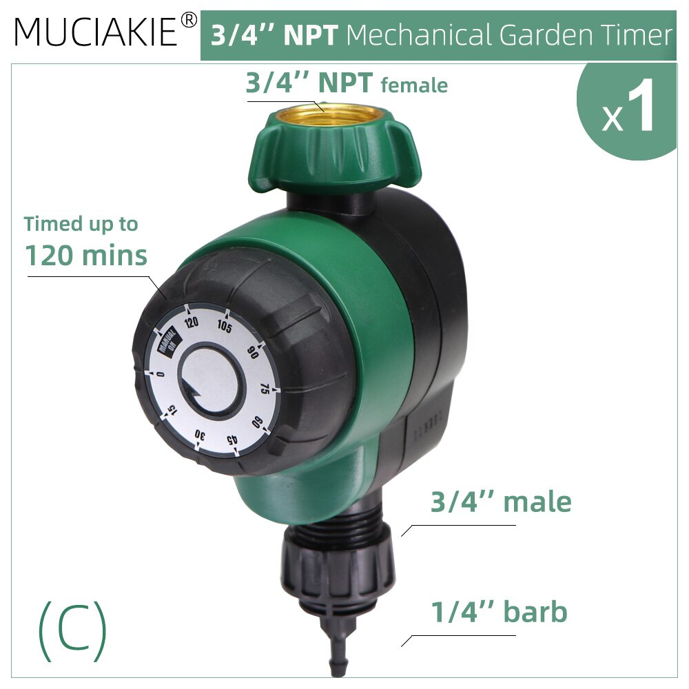 Temporizador de riego para jardín, controlador automático de riego por goteo, mecánico inteligente, sistema de aspersión para invernadero de 3/4 Min, USA 120 ''NPT: C