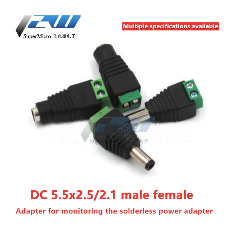 10pcs 12V 2.1x5.5mm 5.5*2.5mm solderless DC power male / female plug adapter connector 2.1/2.5mm socket for CCTV monochrome LED